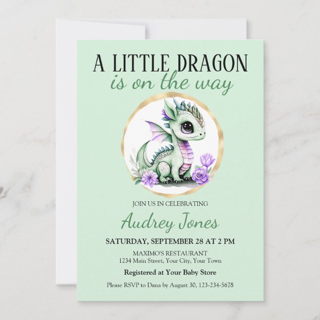 Invitation Un Petit Dragon Se Trouve Sur Le Chemin Du Baby sh (Devant)