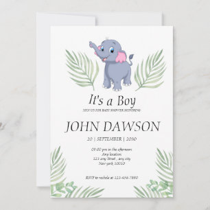 Invitation Un petit éléphant vert poussiéreux c'est un baby s