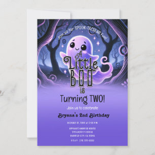 Invitation Un petit fantôme Boo violet pour une fête d'annive
