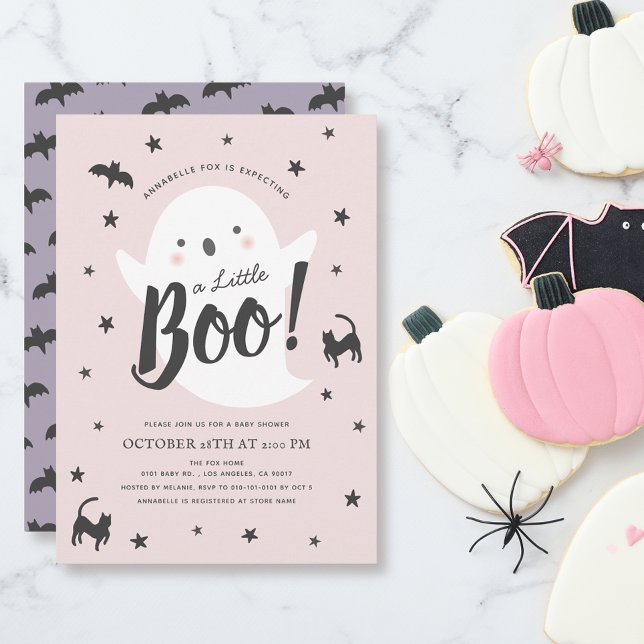 Invitation Un Petit Fantôme Halloween Baby shower Fille Rose (Créateur téléchargé)