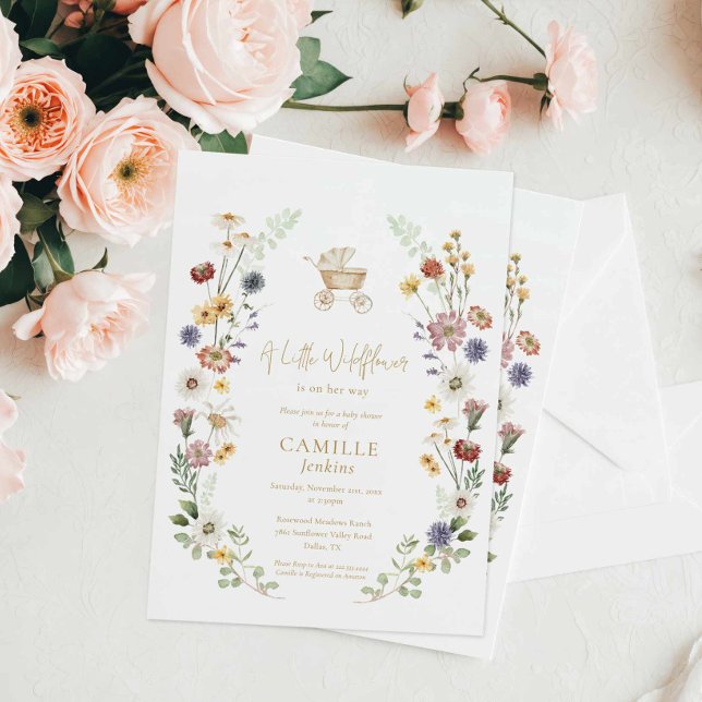 Invitation Un Petit Fleur sauvage (Wildflower A little Wildflower Baby Shower Invitation)
