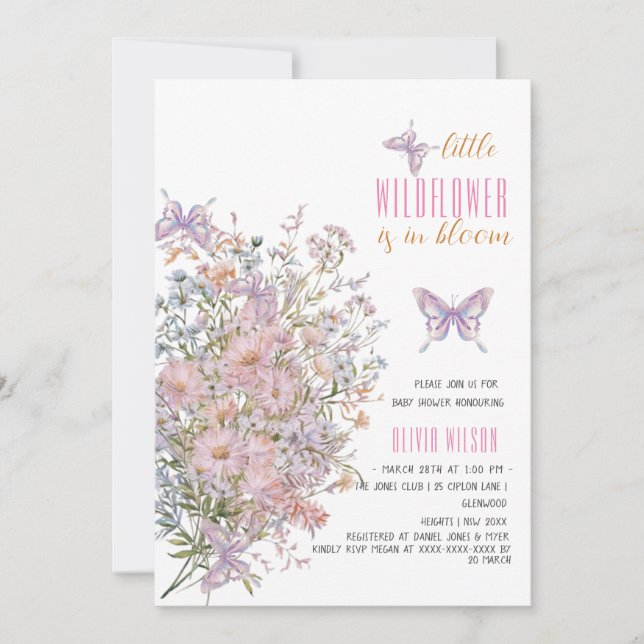 Invitation Un petit fleur sauvage est dans le baby shower fle (Devant)
