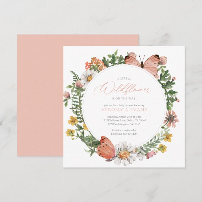 Invitation Un petit Fleur sauvage est sur le Baby shower Way  (Devant / Derrière)