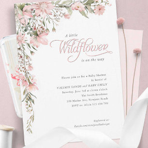 Invitation Un petit fleur sauvage Rose Floral Baby Girl Douch