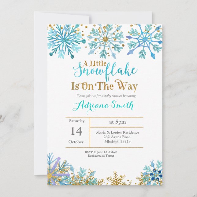 Invitation Un petit flocon de neige est en route baby shower (Devant)