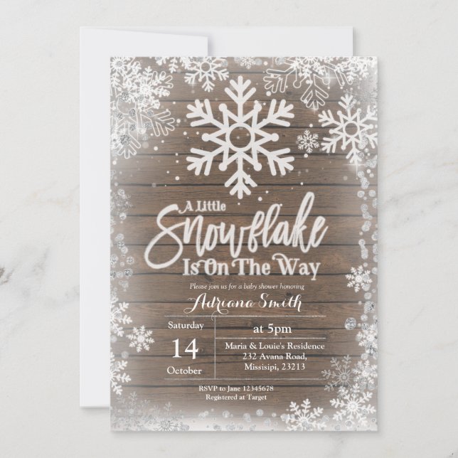 Invitation Un petit flocon de neige est en route baby shower (Devant)
