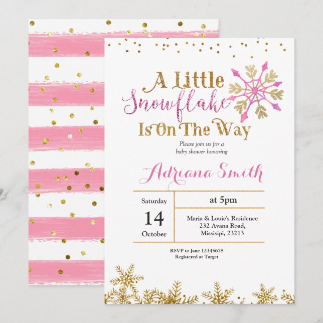 Invitation Un petit flocon de neige est en route baby shower (Devant / Derrière)