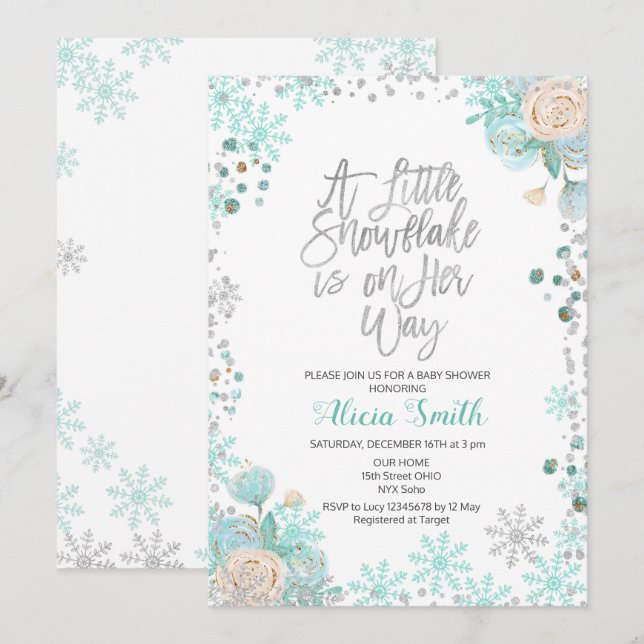 Invitation Un petit flocon de neige est sur le Baby shower He (Devant / Derrière)