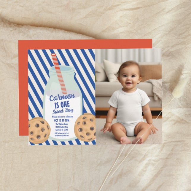 Invitation Un petit garçon doux Lait Cookie Premier anniversa (Créateur téléchargé)
