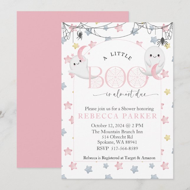 Invitation Un petit garçon est presque dû Baby shower fille (Devant / Derrière)