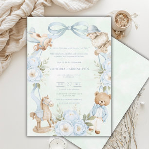 Invitation Un petit gentleman ourson bleu bébé