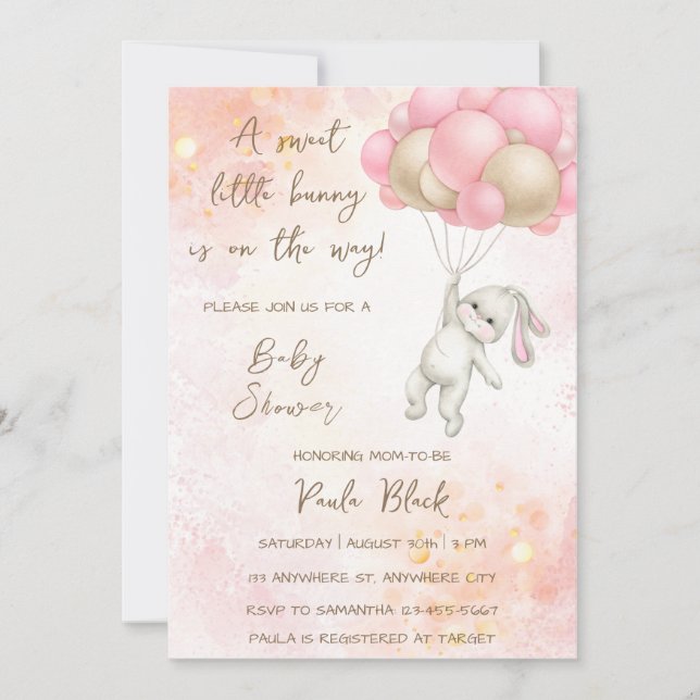 Invitation Un Petit Lapin Doux Est En Chemin Baby shower Inv (Devant)