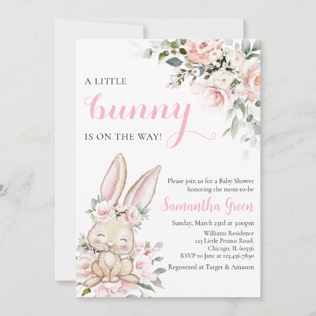 Invitation Un petit lapin est en chemin Baby shower (Devant)