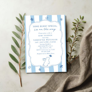 Invitation Un petit lapin est en route Baby Shower garcon whi