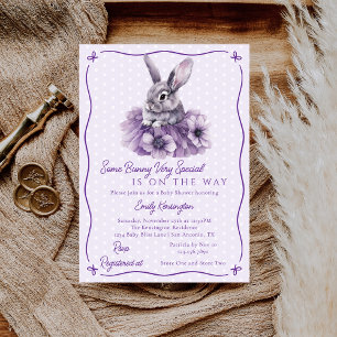 Invitation Un petit lapin est en route Fête bébé violet