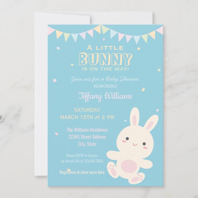 Invitation Un Petit Lapin Est Sur Le Chemin Bébé Fille Douche (Devant)