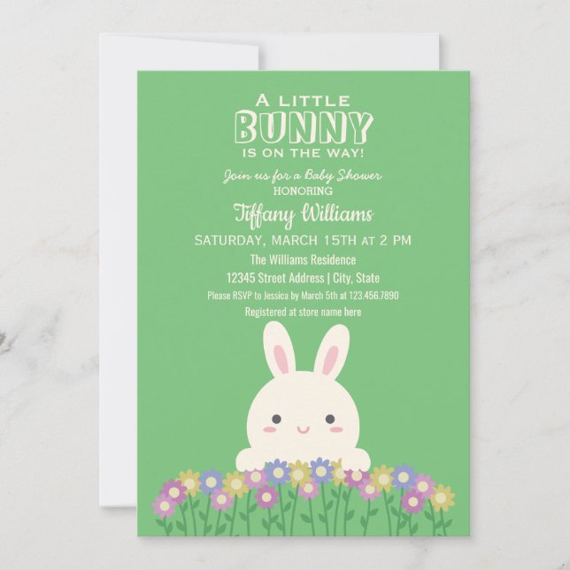 Invitation Un Petit Lapin Est Sur Le Chemin Bébé Fille Douche (Devant)