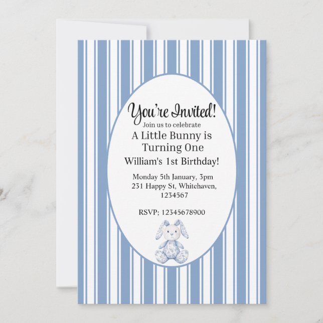 Invitation Un Petit Lapin Fête Son Premier Anniversaire (Devant)