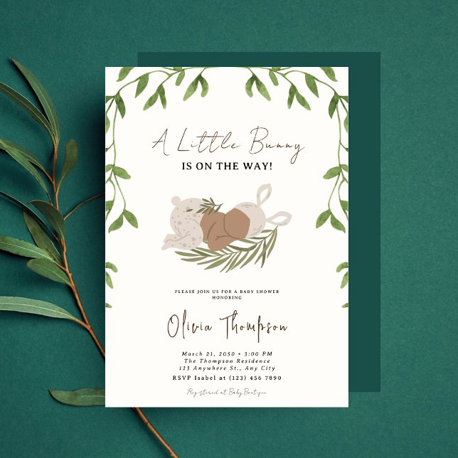 Invitation Un Petit Lapin Fille Baby shower Verdure (Créateur téléchargé)