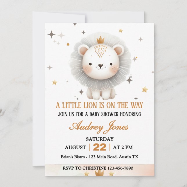 Invitation Un Petit Lion Se Trouve Sur Le Chemin Du Baby show (Devant)