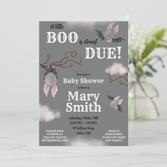 Invitation Un petit livre est presque dû ! Baby shower à thèm (Debout devant)