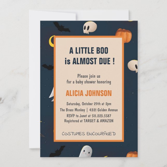 Invitation Un petit livre est presque dû baby shower d'Hallow (Devant)