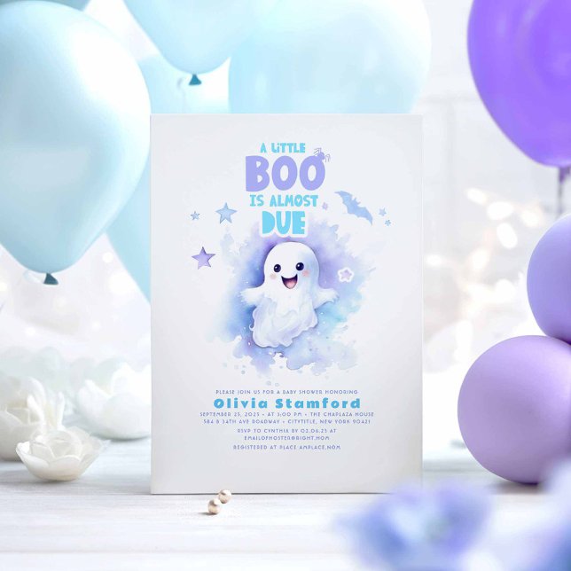 Invitation Un petit livre est presque dû Baby shower d'Hallow (A Little Boo Is Almost Due - Cute Little Ghost Baby Shower Invitations)