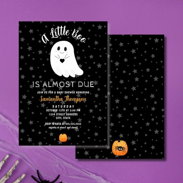 Invitation Un petit livre est presque dû Baby shower d'Hallow (Créateur téléchargé)