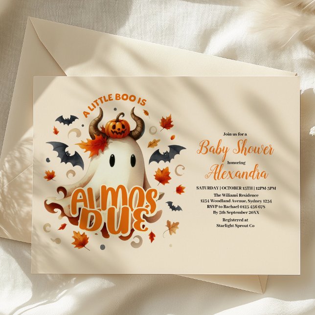 Invitation Un petit livre est presque dû Baby shower d'Hallow (Créateur téléchargé)