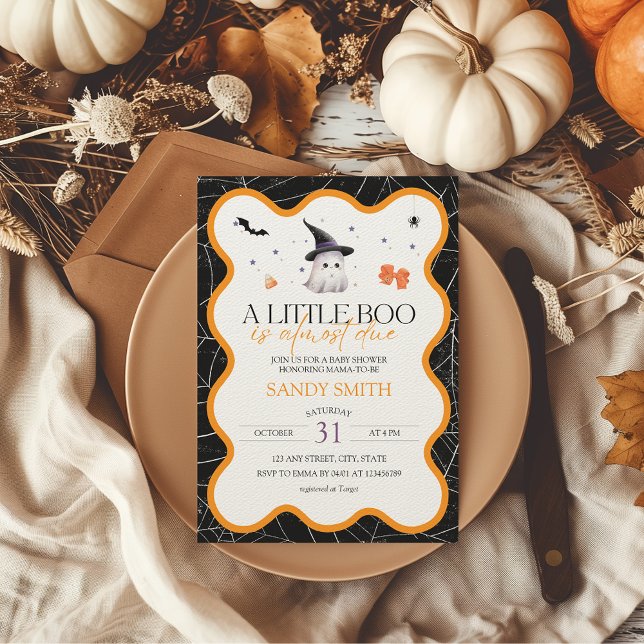 Invitation Un petit livre est presque dû Baby shower d'Hallow (A little boo is almost due Halloween Baby Shower Invitation)