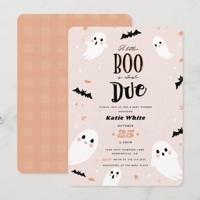 Invitation Un petit livre est presque dû Halloween Baby showe (Devant / Derrière)