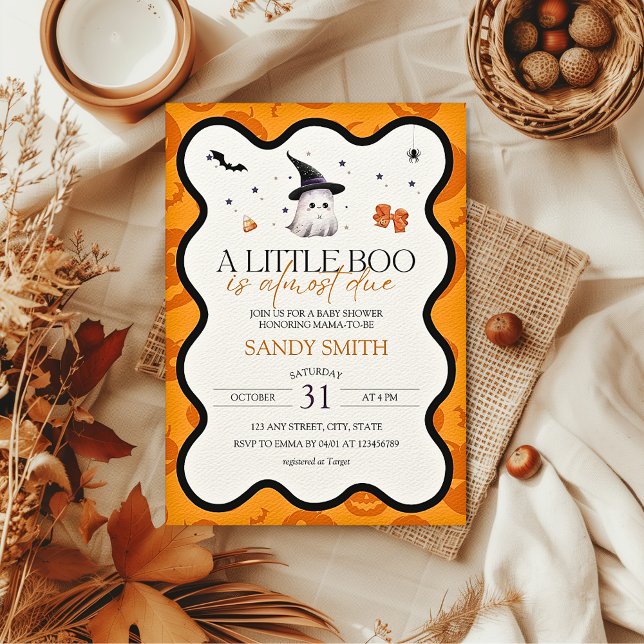 Invitation Un petit livre Ghost Halloween Baby shower d'autom (A little boo is almost due Fall Halloween Baby Shower Invitation)