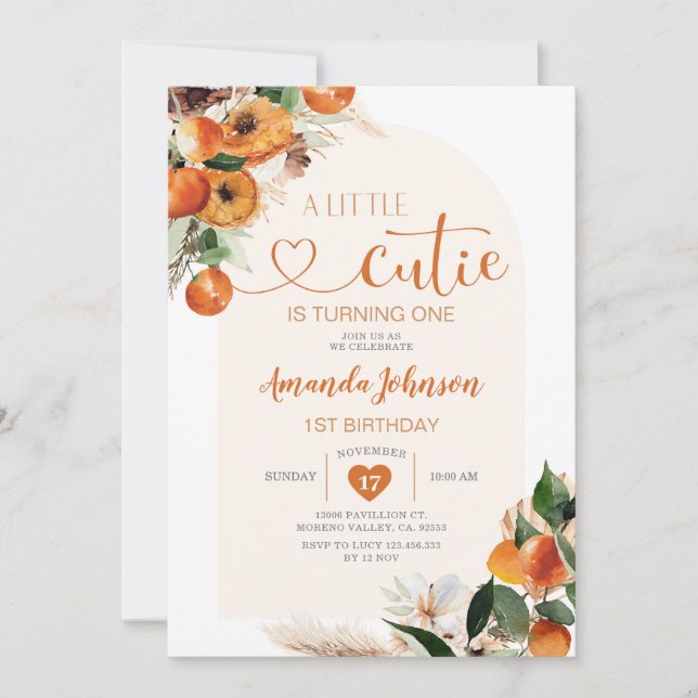 Invitation Un petit mignon devient Un Anniversaire Orange (Devant)