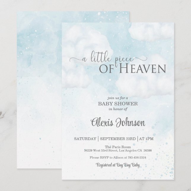 Invitation Un petit morceau de Baby shower du Ciel (Garçon) (Devant / Derrière)