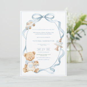 Invitation Un petit ours bleu gentleman bébé garçon