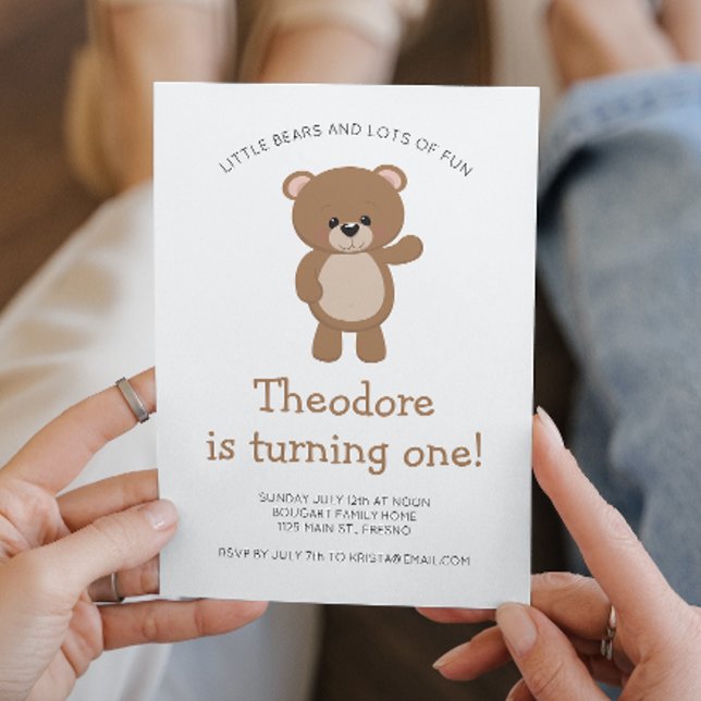 Invitation Un Petit Ours Tourne Une Forêt Premier Anniversair (Créateur téléchargé)