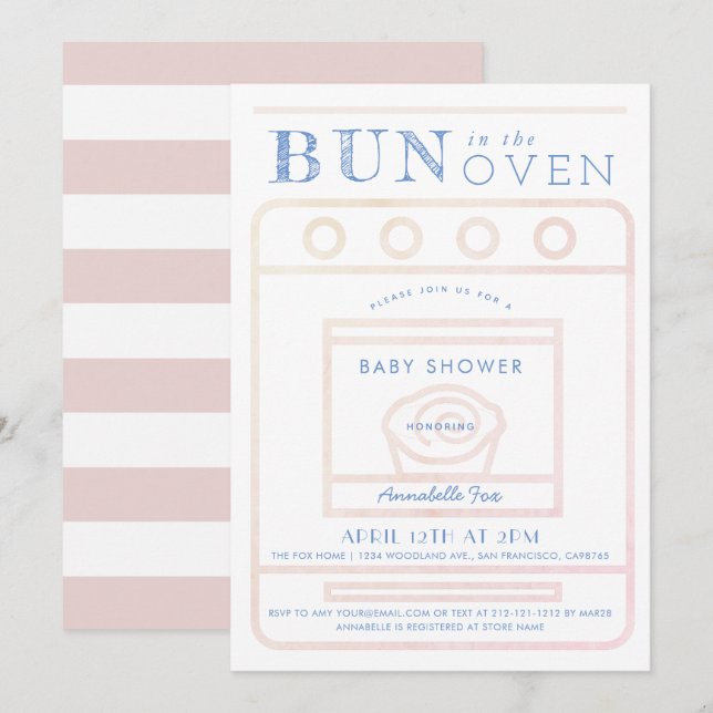 Invitation Un petit pain dans le Baby shower rose de la fille (Devant / Derrière)