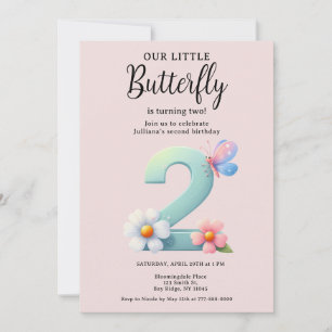 Invitation Un petit papillon 2e anniversaire mûre numéro Poli