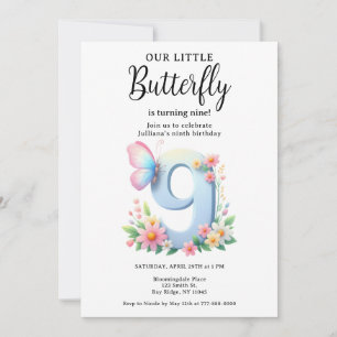 Invitation Un petit papillon 9e anniversaire mûre numéro Poli