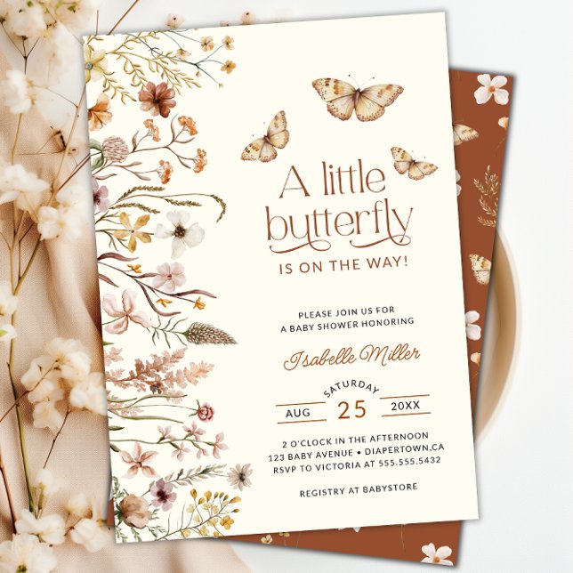 Invitation Un Petit Papillon Est En Chemin De Baby shower (A Little Butterfly Is On Her Way Baby Shower Invitation)