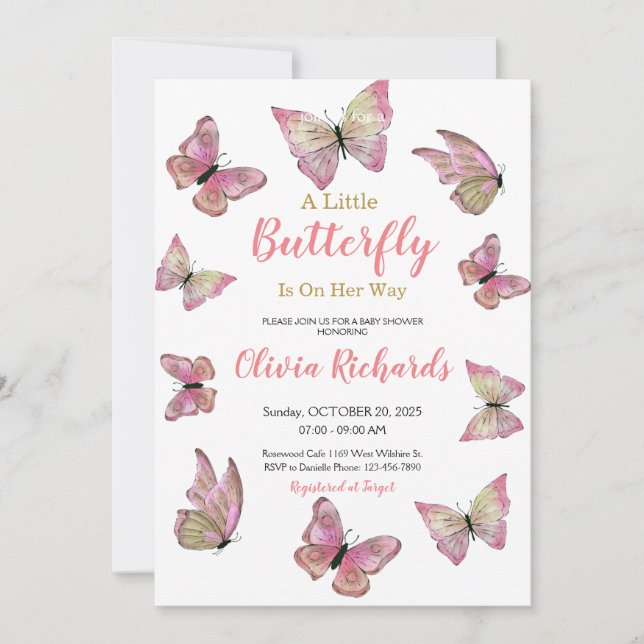 Invitation Un Petit Papillon Est En Chemin De Baby shower (Devant)