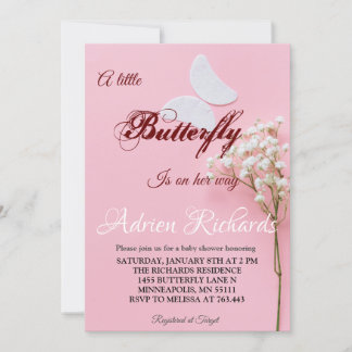 Invitation Un Petit Papillon Est En Chemin De Baby shower 