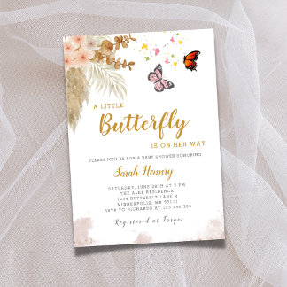 Invitation Un petit papillon est en route baby shower floral