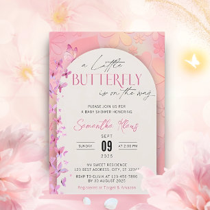 Invitation Un petit papillon est sur le chemin Baby shower ro