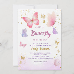 Invitation Un petit papillon mignon Boho rose Baby shower fil