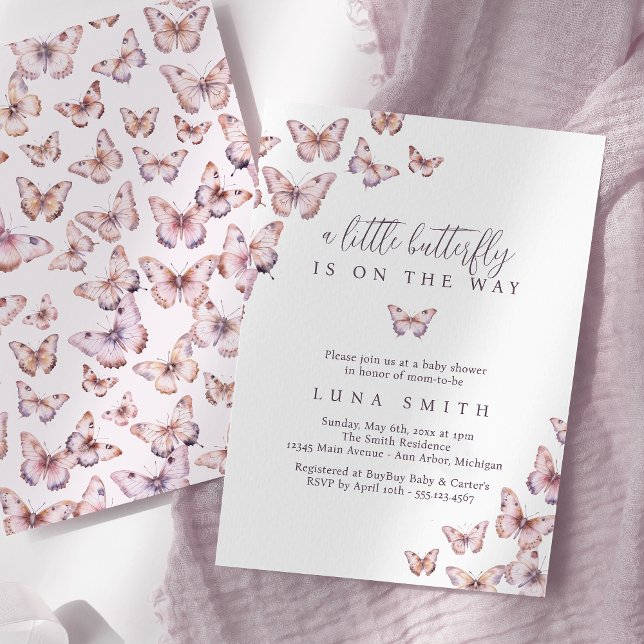 Invitation Un Petit Papillon Mignonne Sur Le Chemin Du Baby s (Créateur téléchargé)