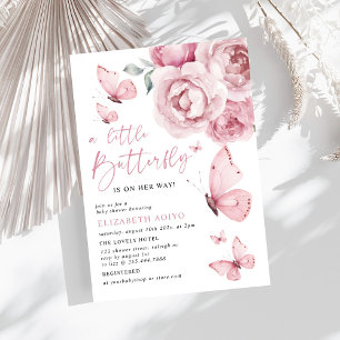 Invitation Un petit papillon rose Baby shower floral fille