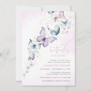 Invitation Un Petit Papillon Se Trouve Sur Le Chemin Du Baby 