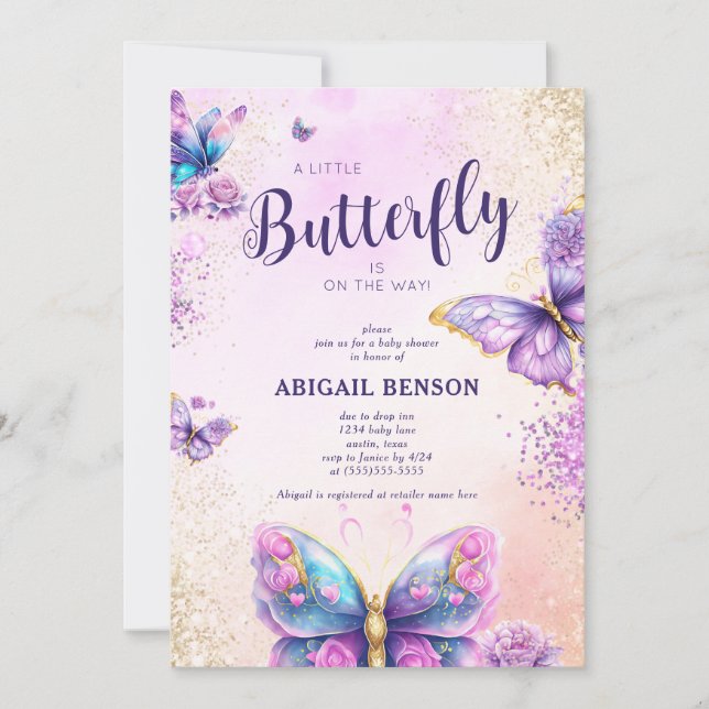 Invitation Un petit papillon sur le chemin Baby shower papill (Devant)