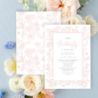 Invitation Un petit papillon Vintage Baby shower de fille ros